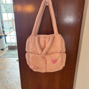 Blush Quilted Tote with Heart Detail